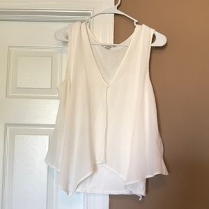 Cream tank top with attached sheer overlay